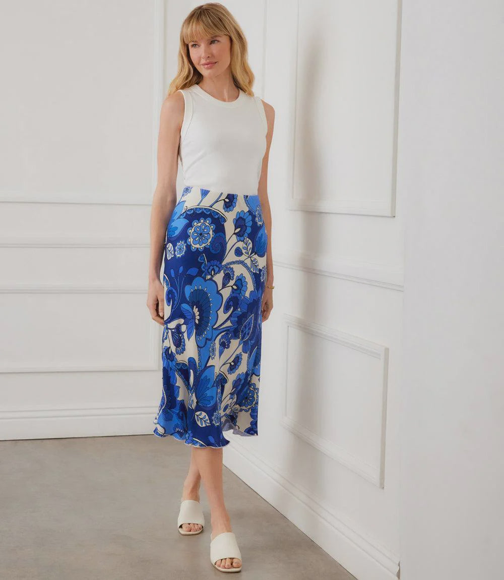 Bias Cut Midi Skirt Blue
