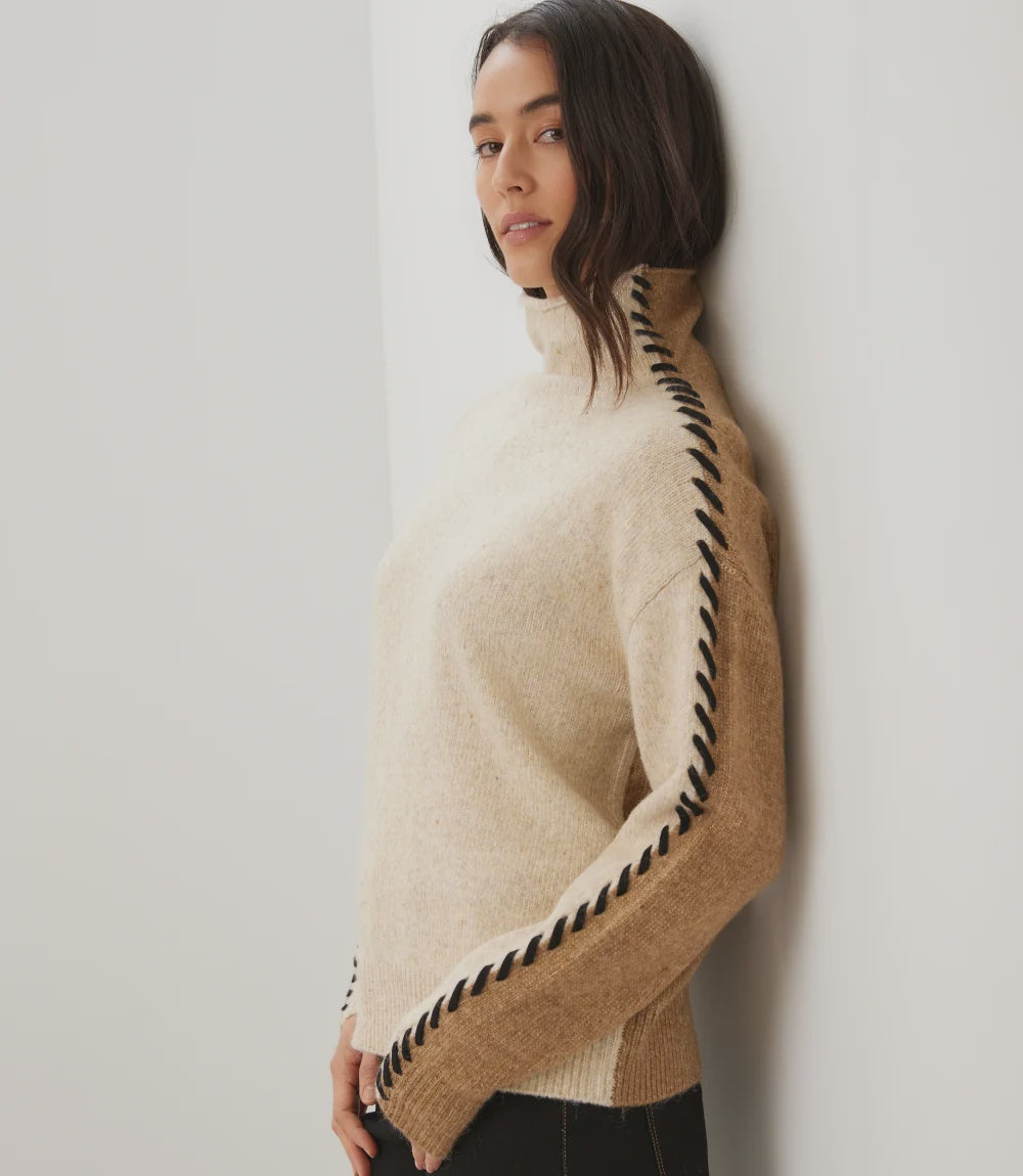 Contrast Stitch Mock Neck Sweater
