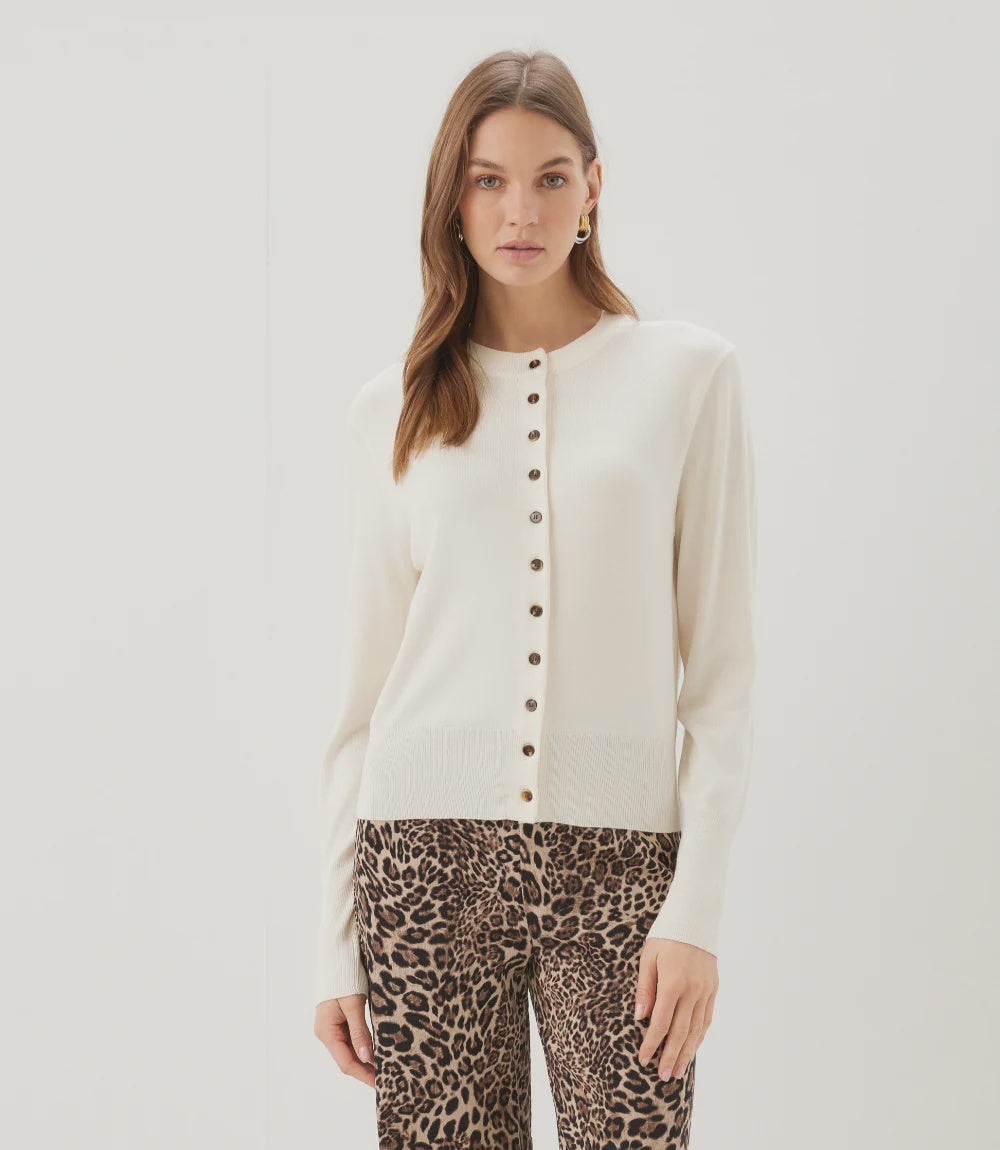 Button-Up Cardigan Sweater, Cream