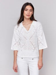 3/4 Sleeve Pointelle Sweater