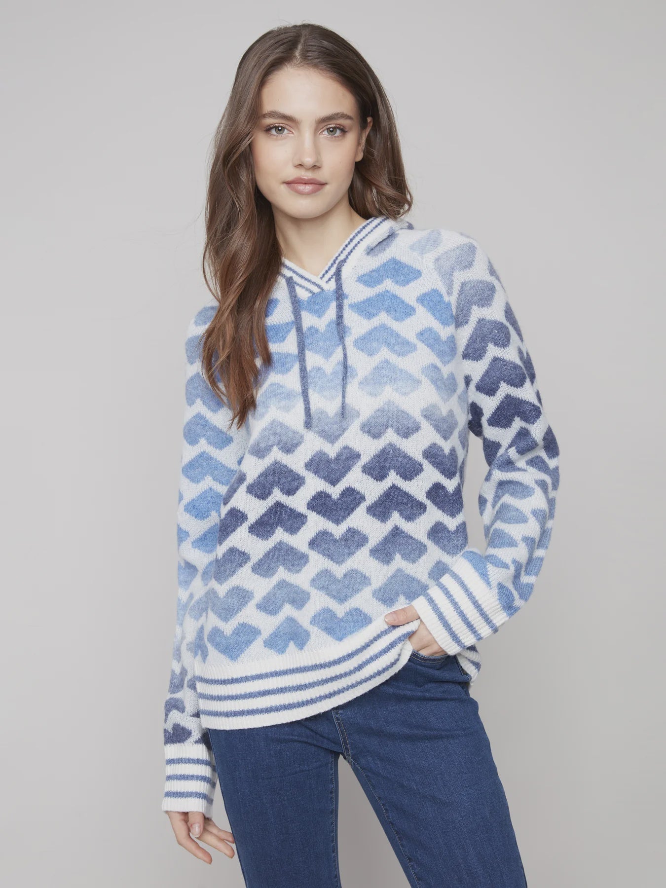 Heart Jacquard Hooded Sweater