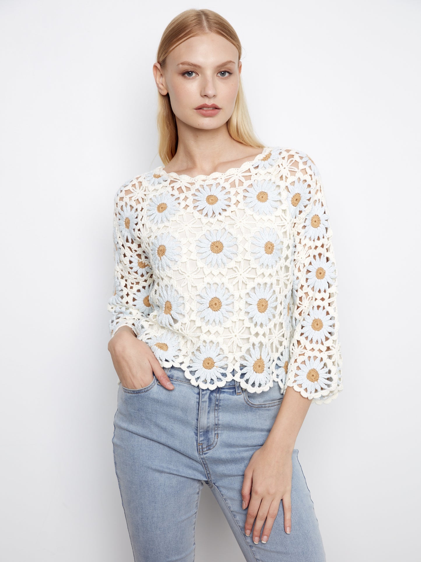 Powder Floral Hand-Crochet Sweater