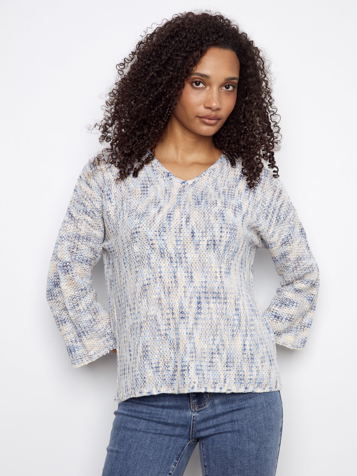 V-Neck Crochet Sweater
