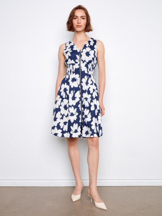 Cotton Voile Printed Front-Zip Dress