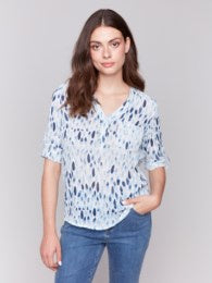 Roll Up Sleeve Cotton Gauze Blouse