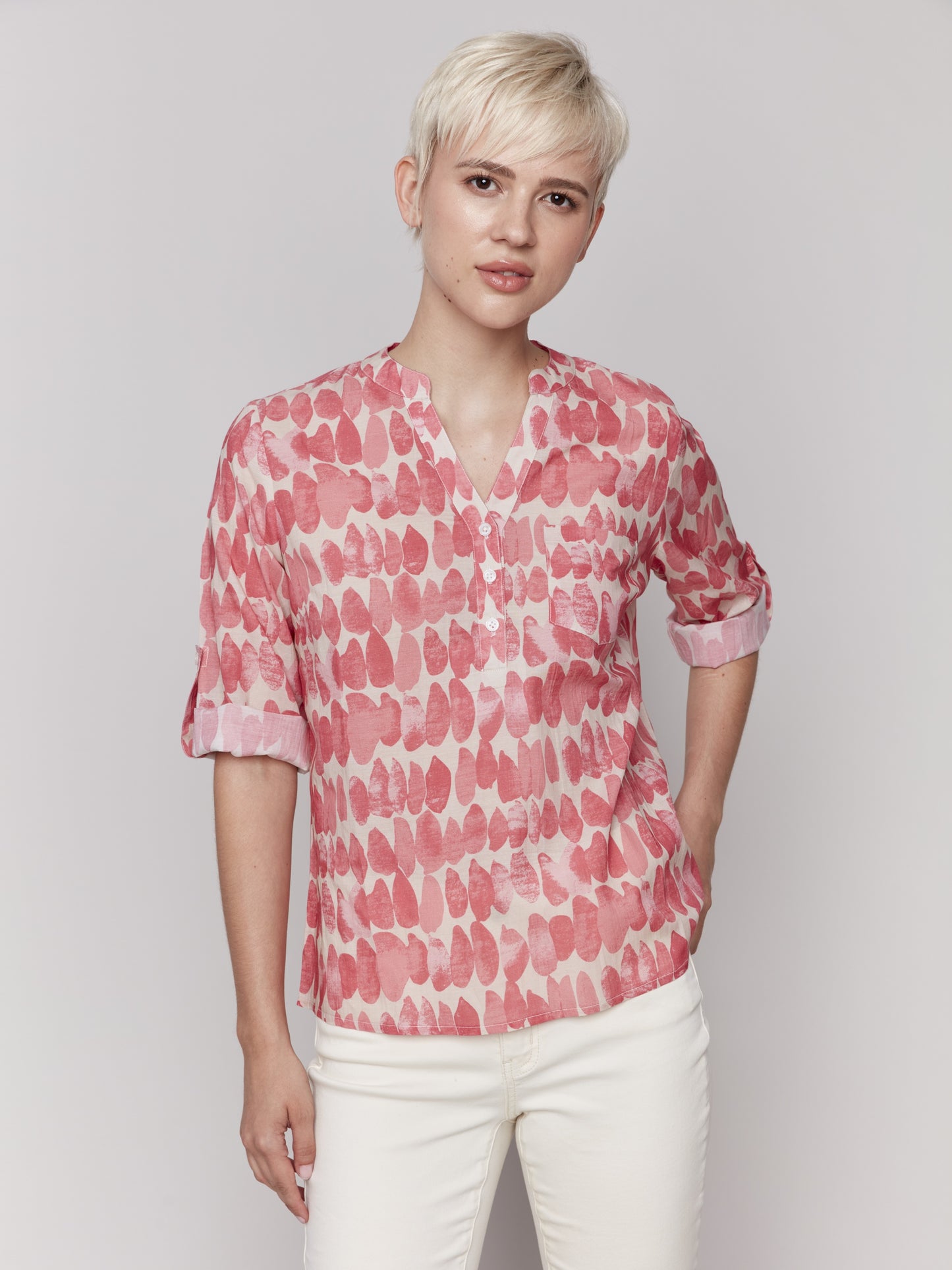 Sale!Printed Half Button Blouse