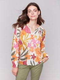Printed Raglan Popover Blouse