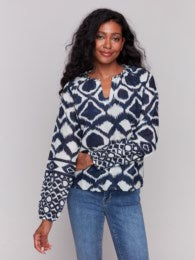 Printed Long Sleeves Popover Blouse