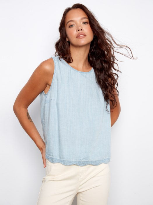 Tencel Sleeveless Scalloped Top