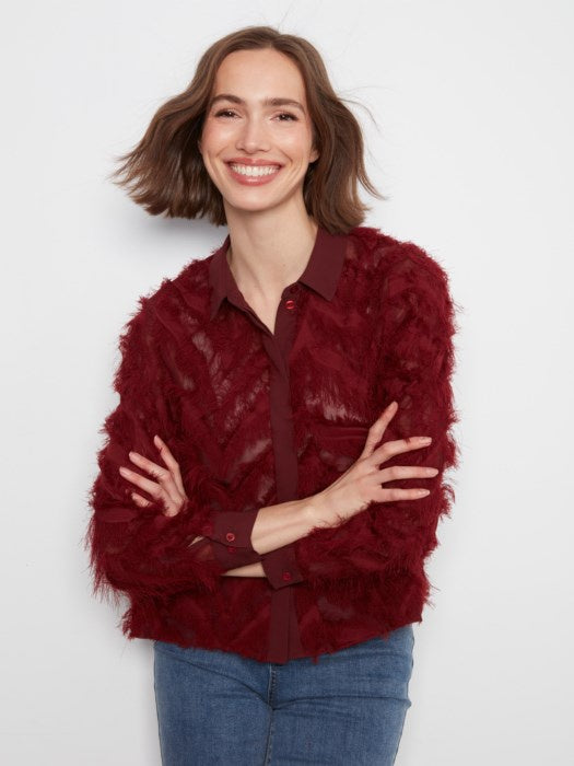 Fringe Chiffon Blouse, Merlot