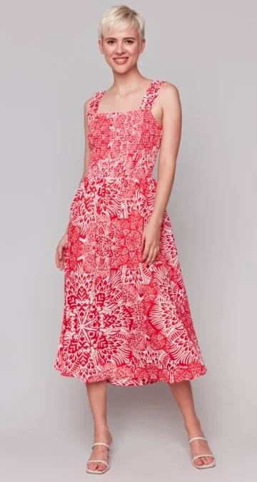 Printed Midi Dress w/Shirring