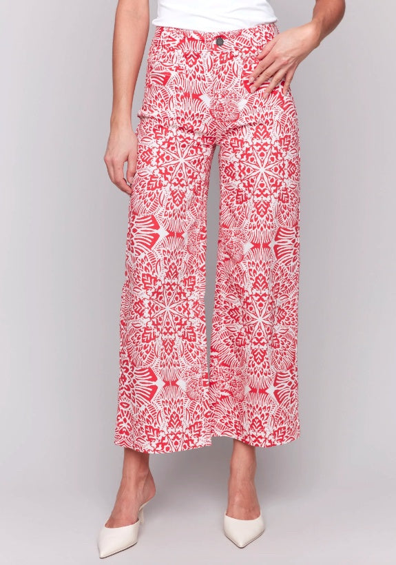 Printed Cropped Flare Leg Patch Pocket Pant
