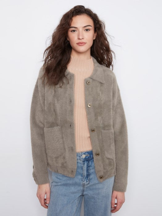 Eyelash Yarn Jacket, Sage