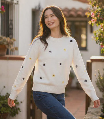 Embroidered Daisy Sweater