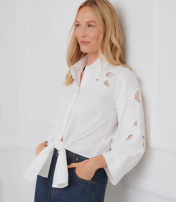 Embroidered Tie-Front Top