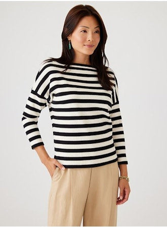 Stripe 3/4 Sleeve Boatneck Top