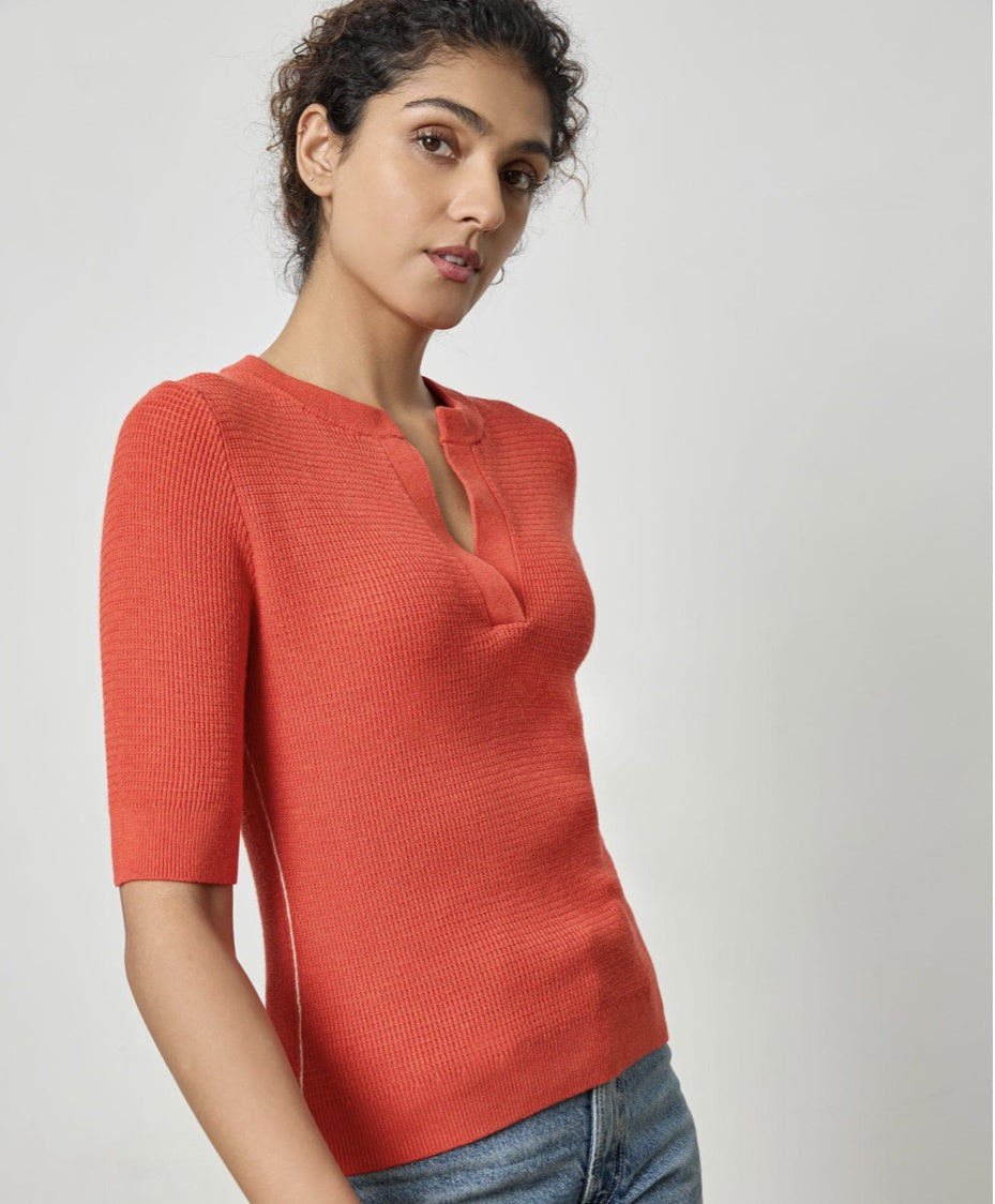 Sale! Elbow Sleeve Split Neck Sweater