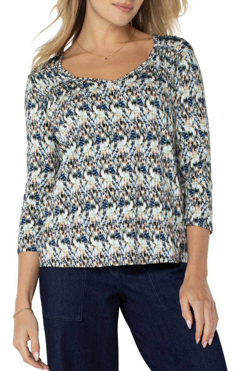 3/4 Sleeve Shirred Knit Top