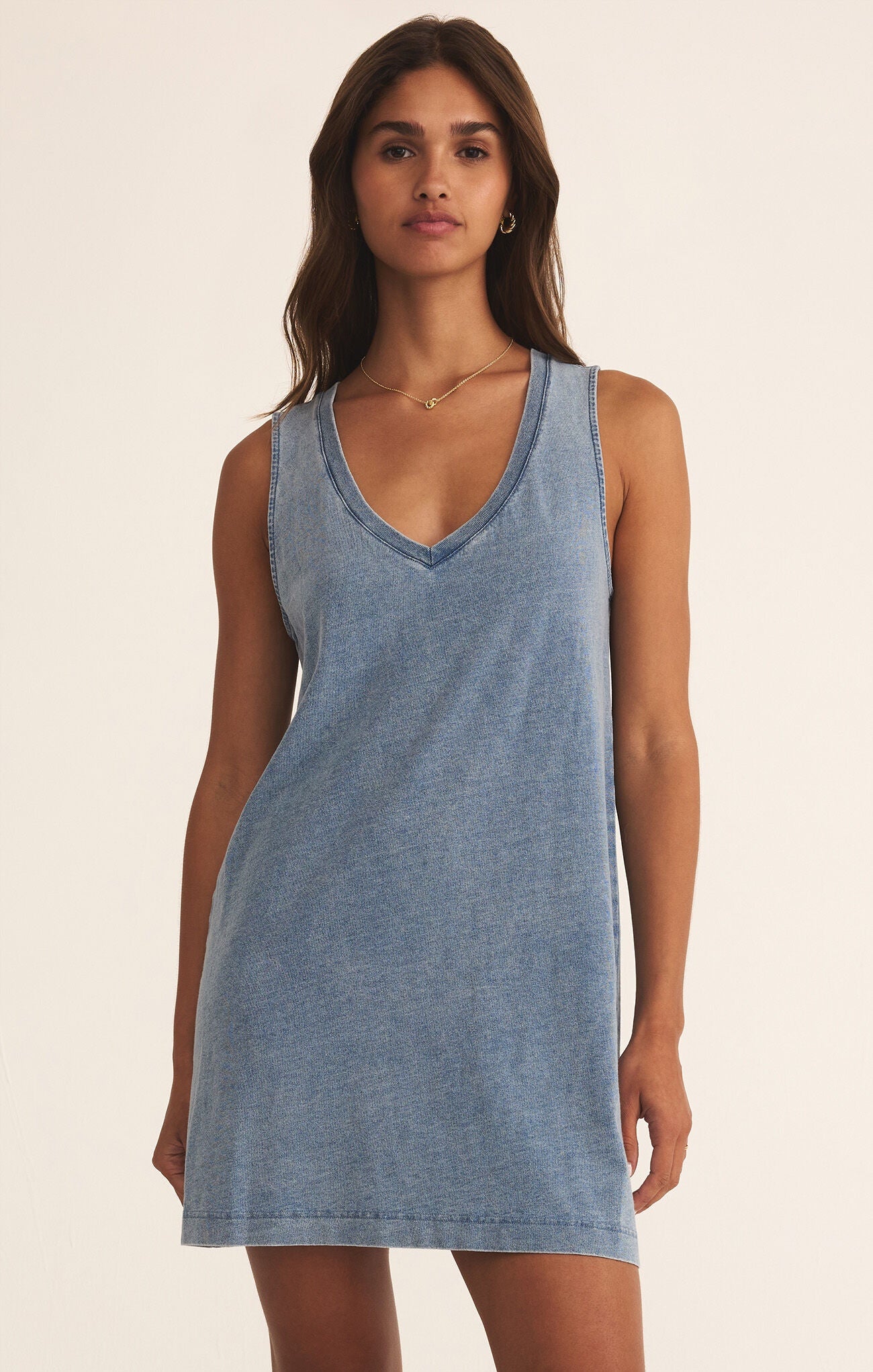 SLOANE V-NECK KNIT DENIM DRESS