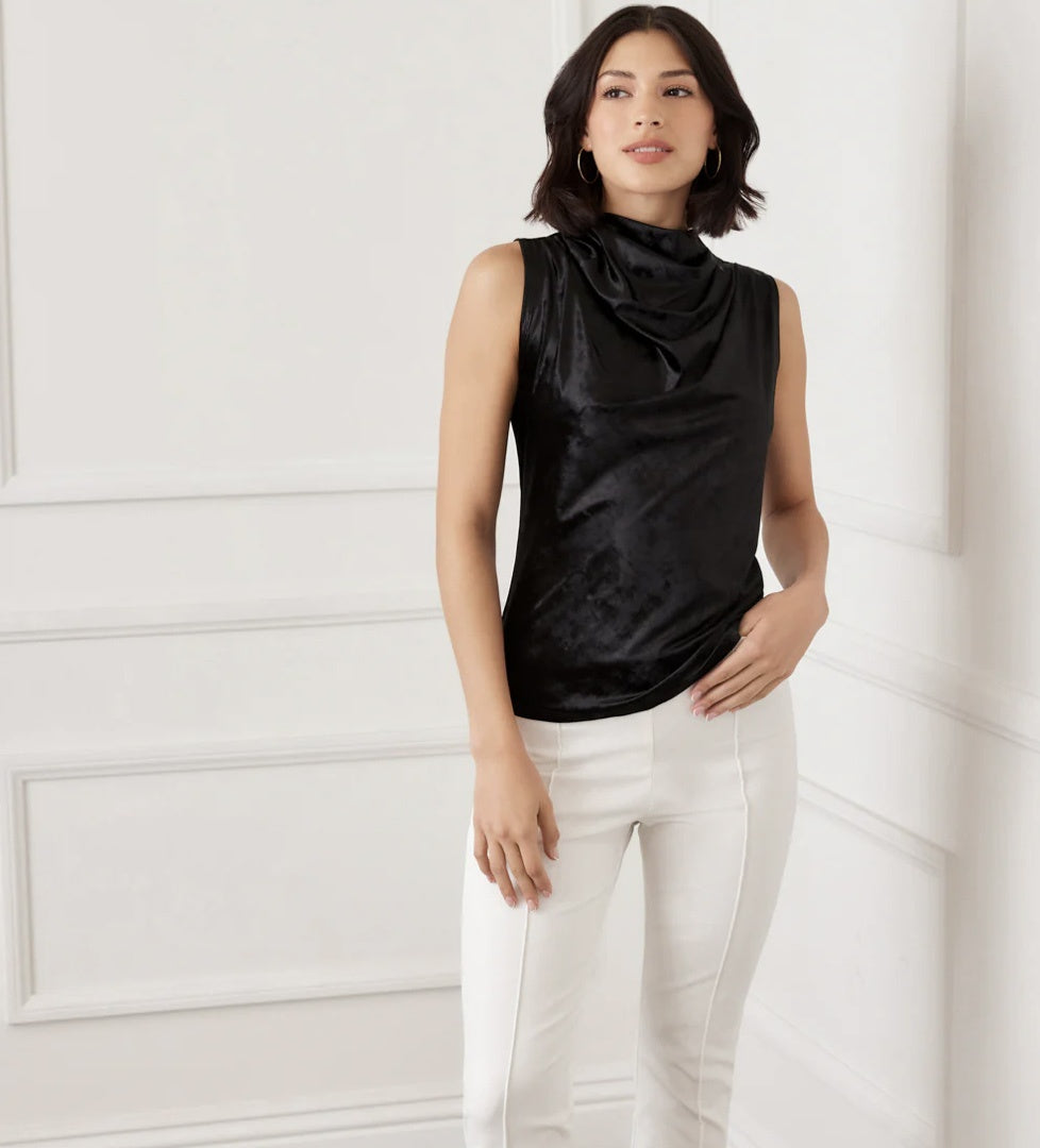 Crushed Velvet Drape Front Top