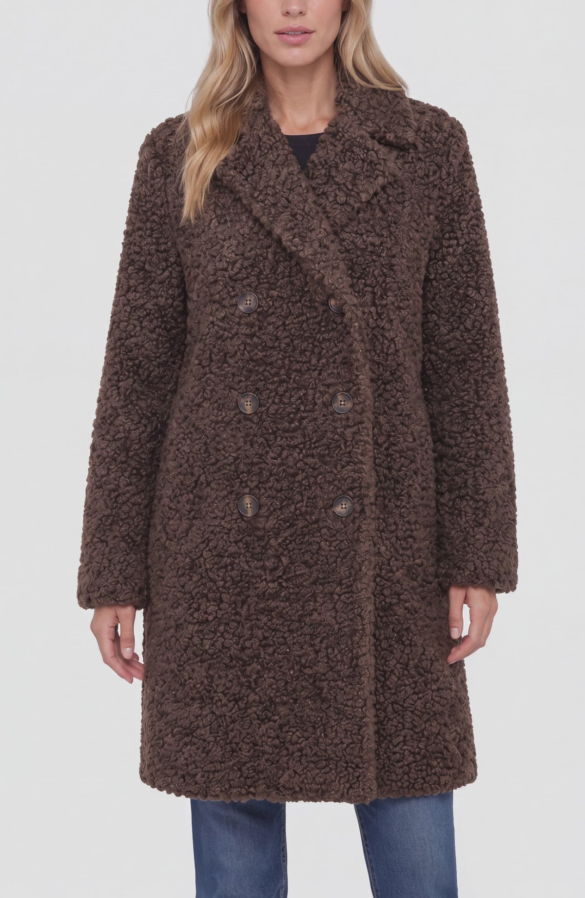 Double Breasted Coat, Teddy Brown