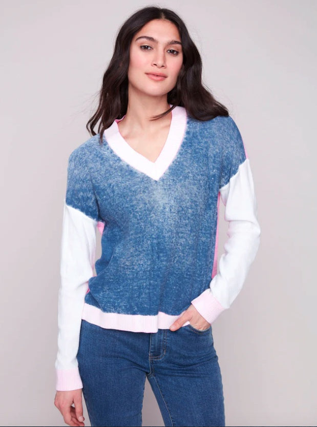 Drop Shoulder V Neck Sweater