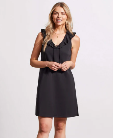 Sale!A LINE DRESS W/ FRILL & REMOVABLE LACE UP-BLACK