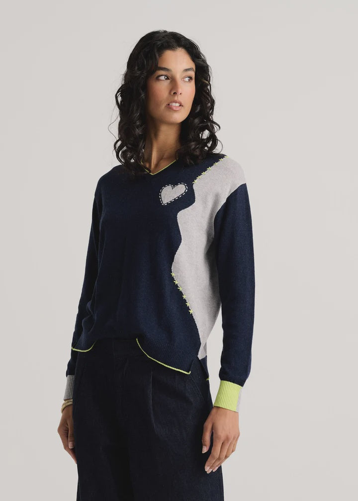 Threaded Love V Neck, Denim