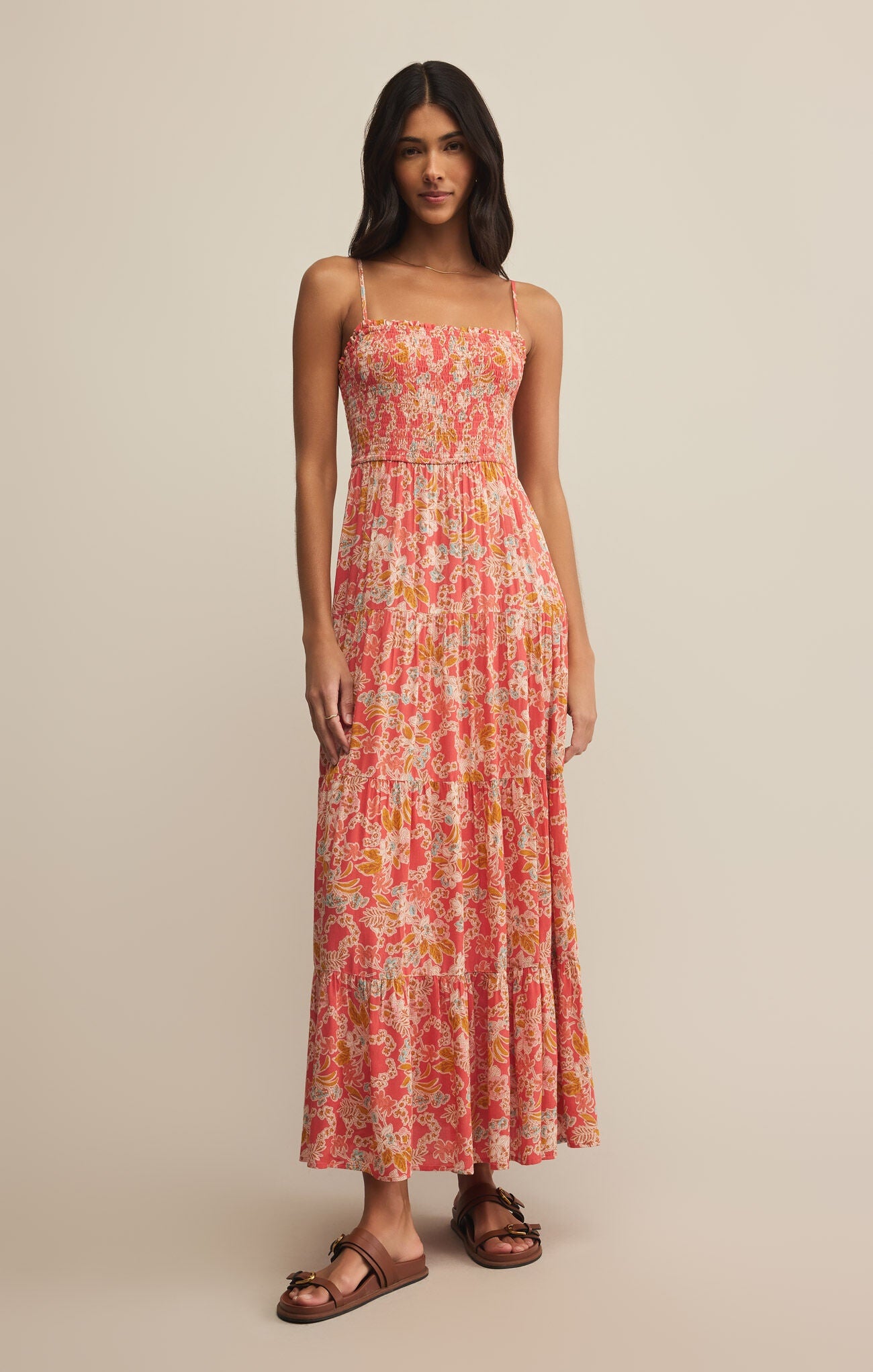 Sale!Balos Persimmon Floral Midi Dress