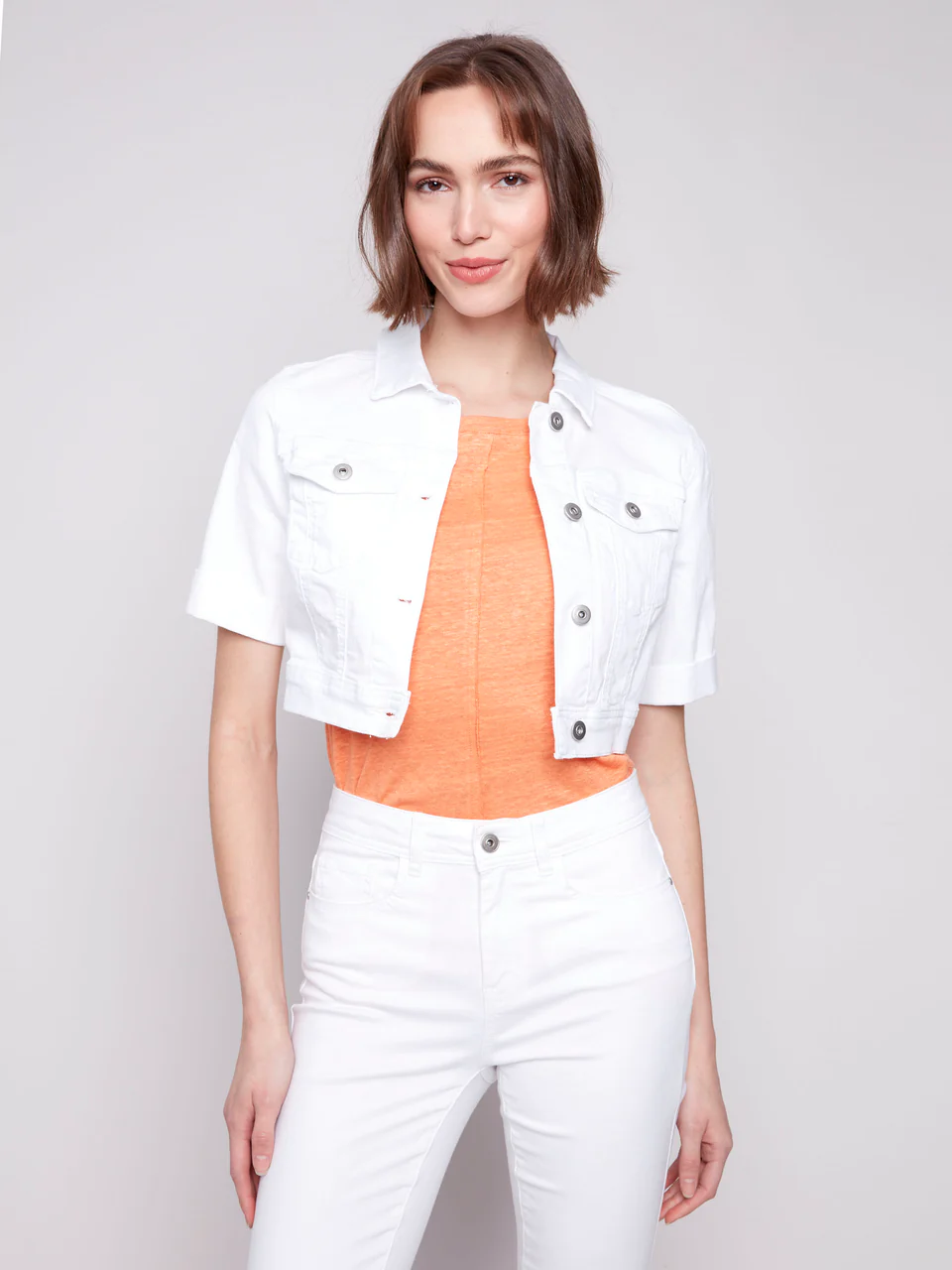 Cropped Jean Jacket With Short Sleeve  - Two  Colors!