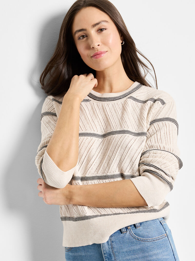 POINTELLE STRIPE SWEATER