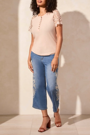 S/S HENLEY TOP W/COMBO-SEASHELL