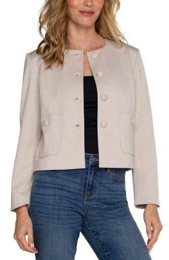 Boxy Cropped Jacket w/ Covered Btns