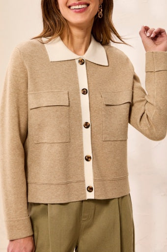 Collared Cardigan with Pockets, Fossil