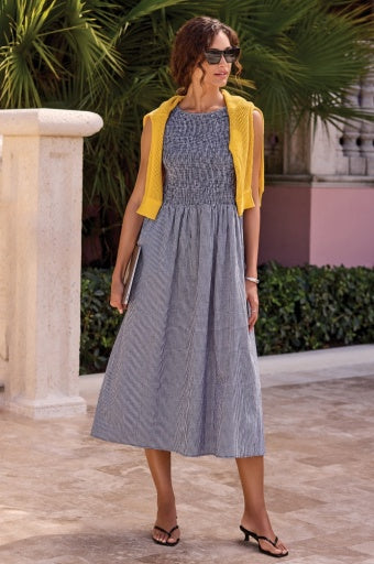 SLVLESS DRESS W/TOP RUCHING DTL-BLACK