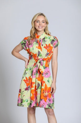 Short Sleeve Shirt Dress W/Self Tie