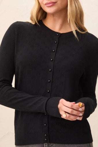 Pointelle Knit Sweater, Black