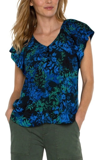 Flutter sleeve raglan woven top