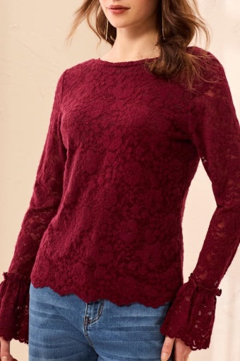 Lace Top, Scalloped Hem, Cherry