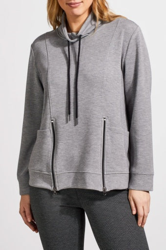 L/S FUNNEL NECK TOP W/POCKETS-GREY MIX