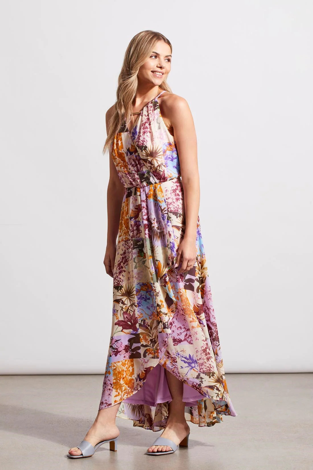 LINED MAXI DRESS W/ EMB. NECK LINE-IRIS