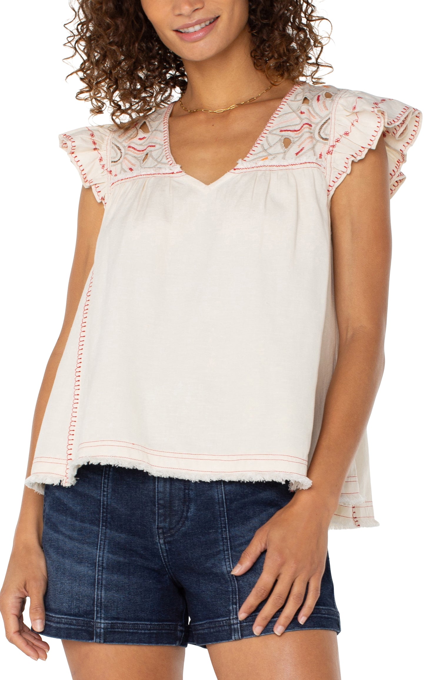 Flutter Sleeve VNeck Woven Blouse