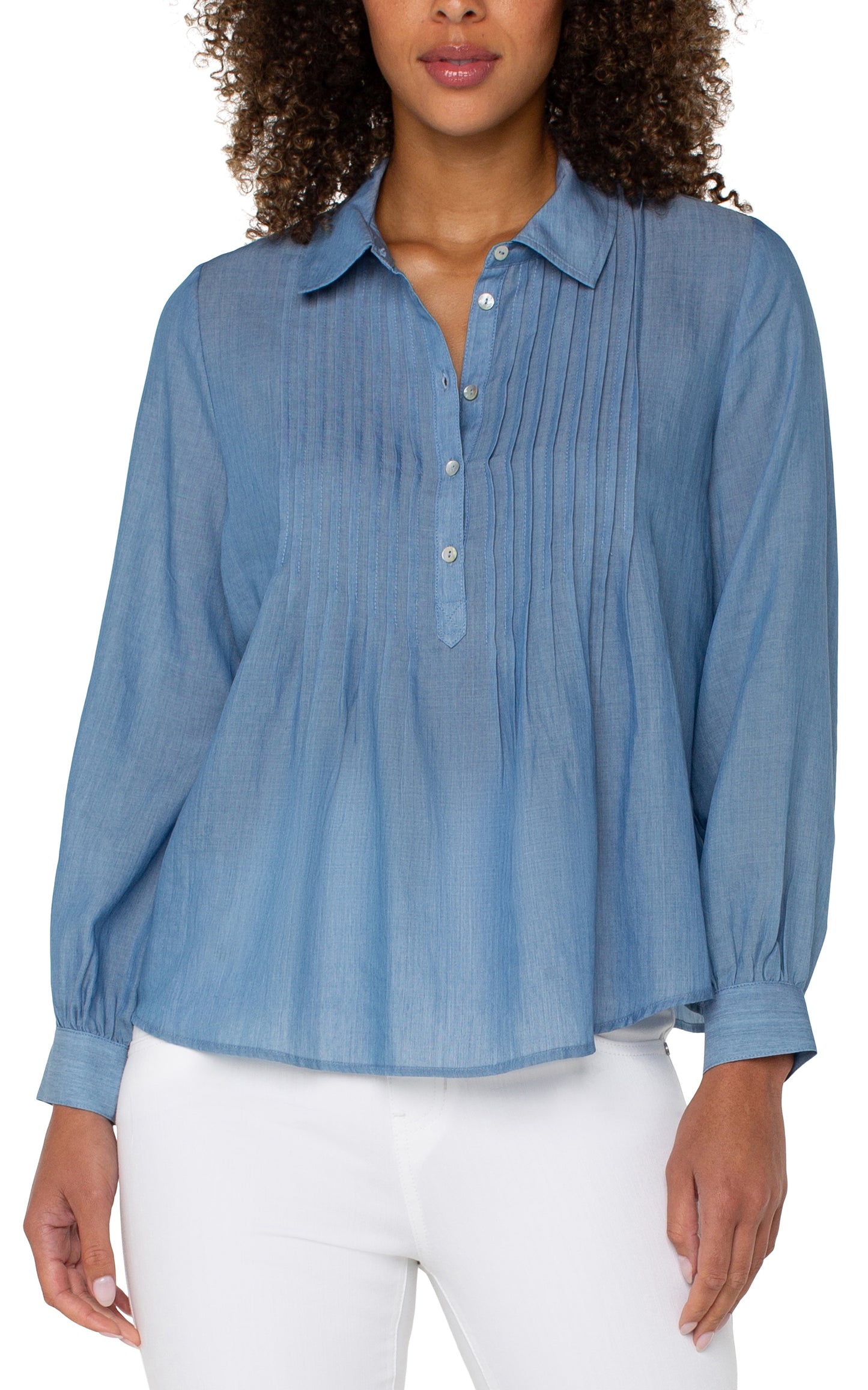 Sale! Popover Woven Blouse w/Pintucks