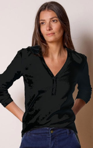 TRIMMED PERFECT KNIT RIB V-NECK TOP