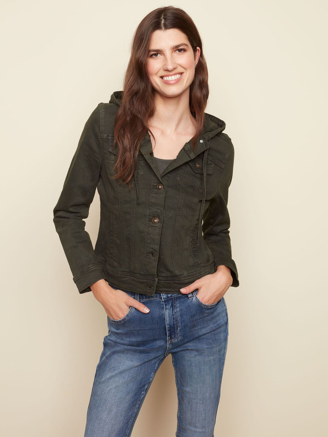 Hooded Denim Jacket Olive