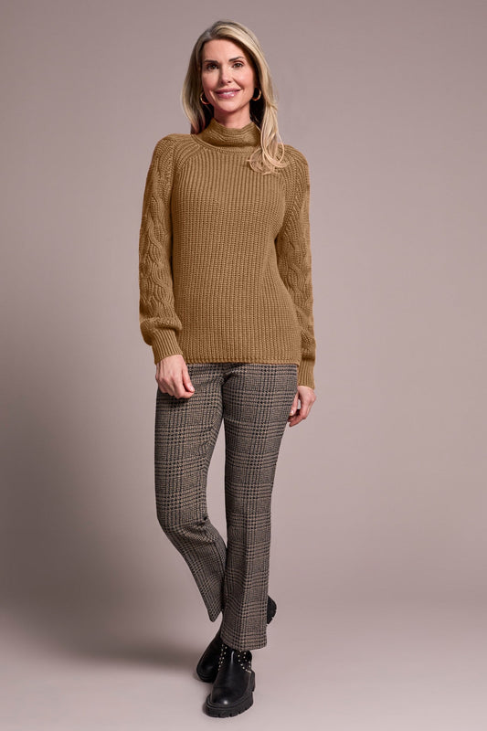 L/S CABLE MOCK NK SWEATER-H LATTE