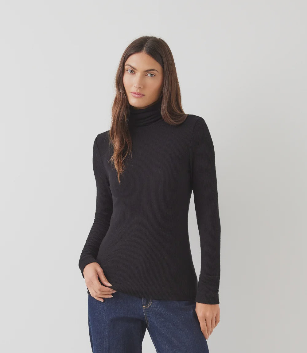 Ribbed Turtleneck Top, Black