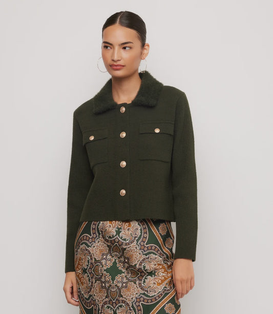 Collared Sweater Jacket, Forest Green