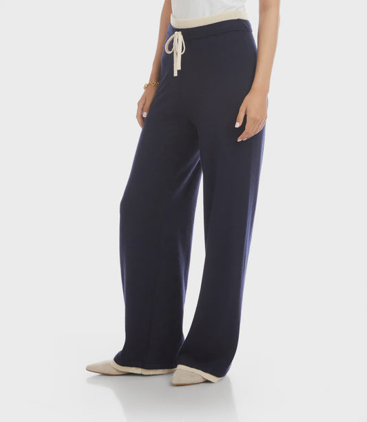 Contrast Drawstring Wide-Leg Sweater Pants