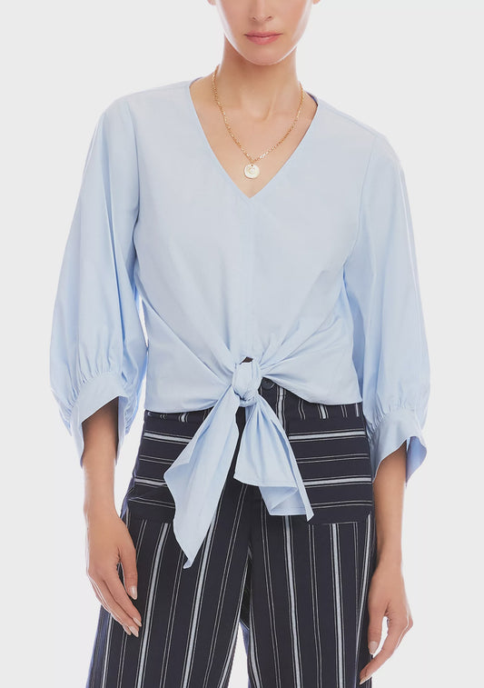 Blouson Sleeve Tie Front Top